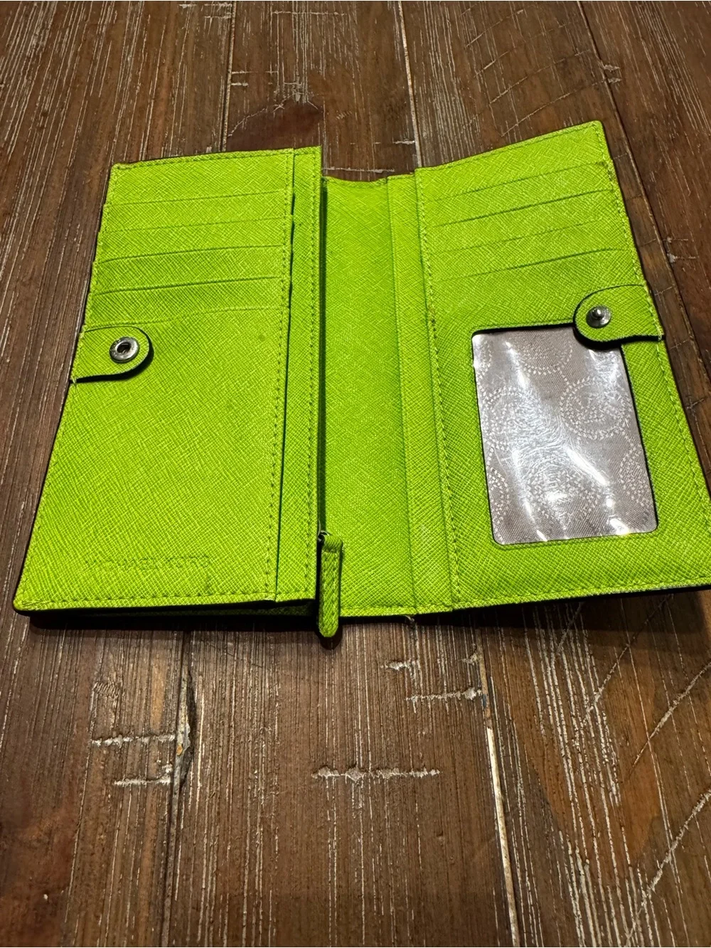 Michael Kors Neon Green Saffiano Card Holder Wallet